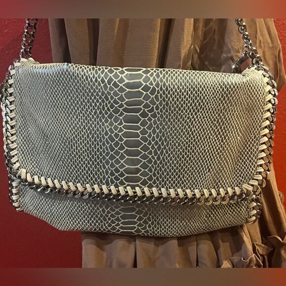 Stella McCartney Eco Python Embossed Falabella Fold Over Clutch Brown - Picture 3 of 14